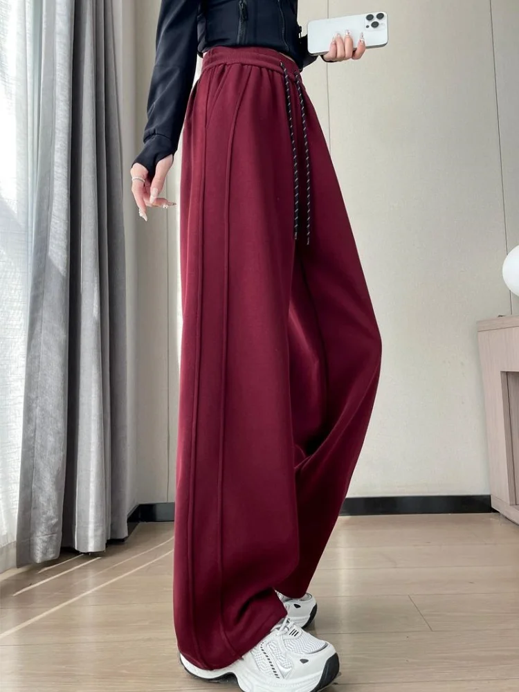 

High Waist Drapey Fce Lined Wide Leg Banana Pants Women's Autumn Winter New Sle Spor Pants Commute Sle
