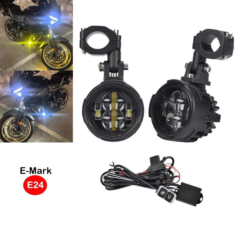 

Motorcycle Fog Lights 100W LED Driving Spotlight Auxiliary with Amber White Dual Color Offroad Aux Light For BMW R1200GS R1250GS