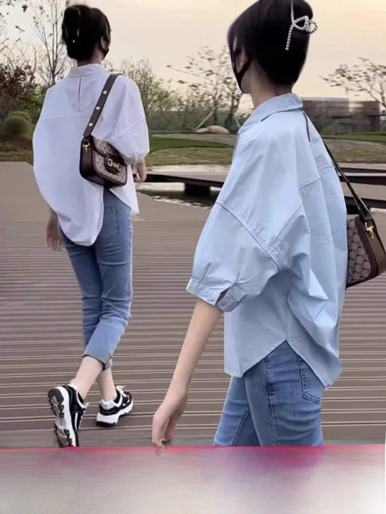 

plus Size Casual Loose Short Sleeve Women's Shirt Summer UV Protection Half Sleeve Design Sensation plus Size Fashion Top