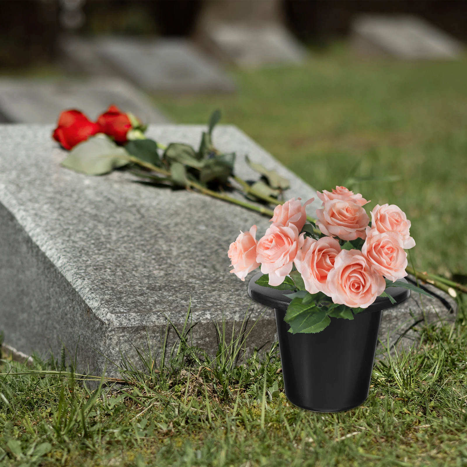 

4 Pcs Artificial Flowers Cemetery Grave Decoration Pots 16 Holes Design Memorial Durable Construction