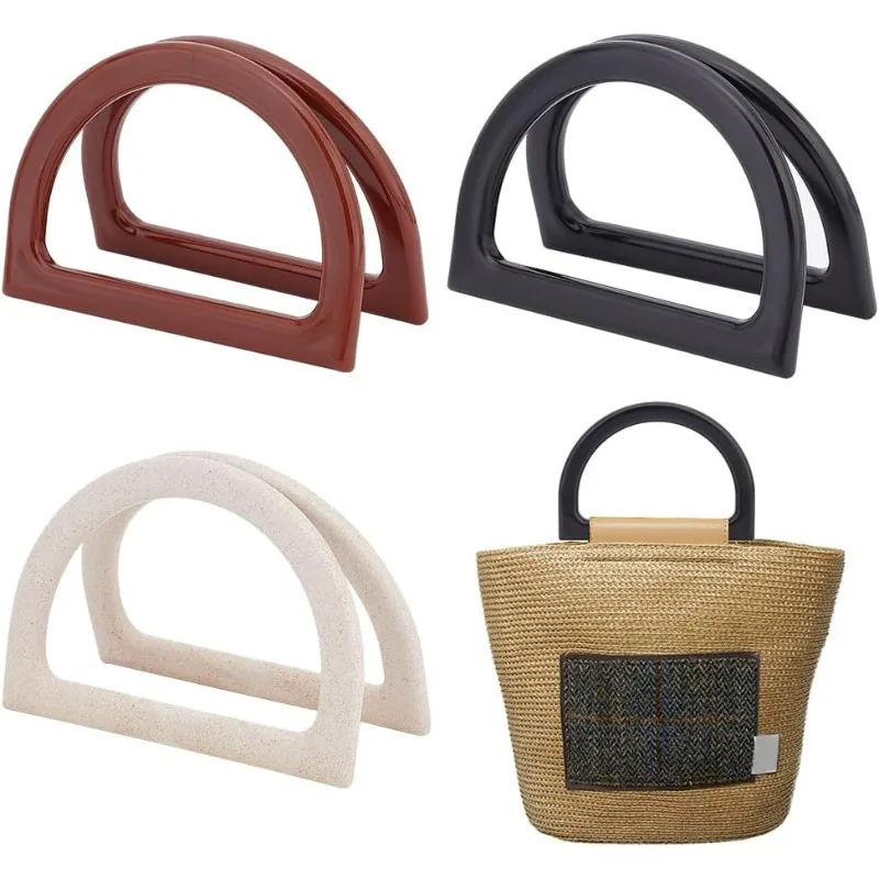 6PCS Bag Handle Replacement, 3 Colors D Shape Purse Handles Decorative Bag Handles Purse Making Supplies for Handmade