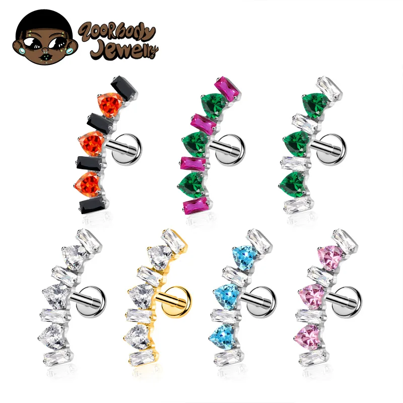 ASTM F136 Titanium Cloud Ladder Heart CZ Labret Piercing lab Cartilage Tragus Helix Conch Earring Lip Studs Nose Rings 2025 New