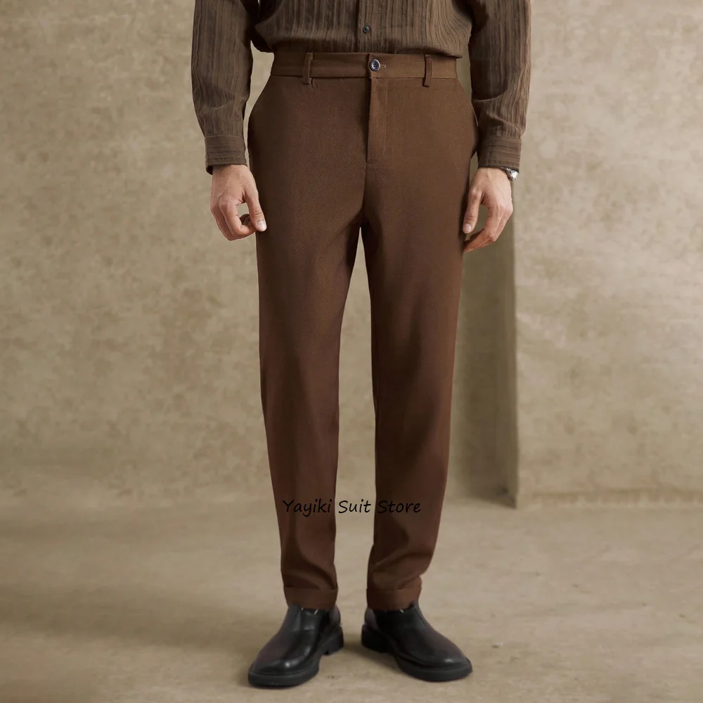 

Деловые повседневные рабочие брюки из полиэфирного волокна, мужские облегающие однотонные прямые классические брюки, мужские брюки, брюки для мужчин