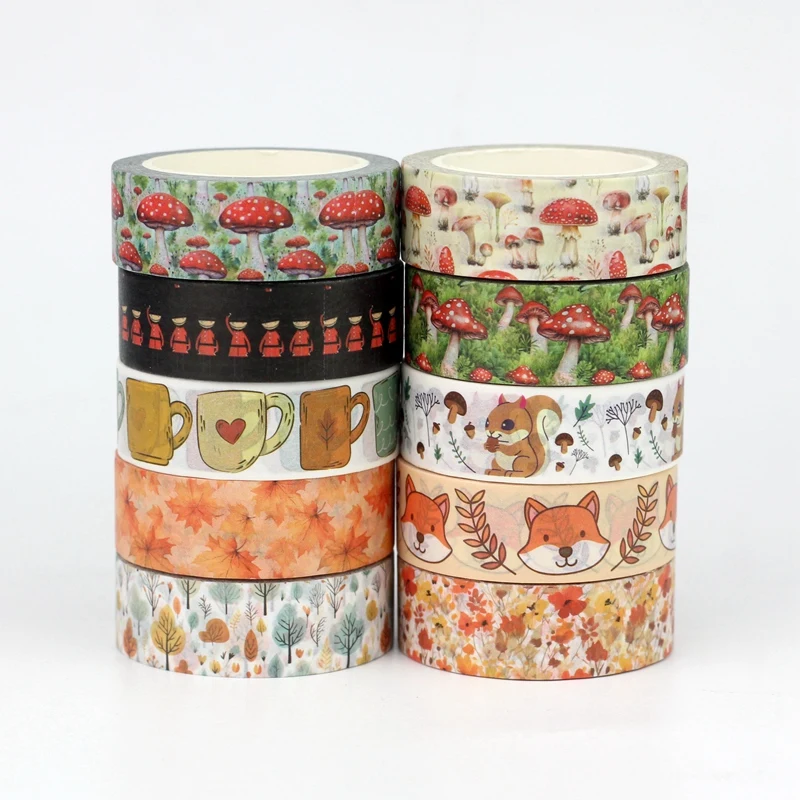 2024 NEW 1PC 10M Decor Mushroom Squirrel Orange Leaves Autumn Washi Tape for Scrapbooking Masking Tape Cute Journal Stationery