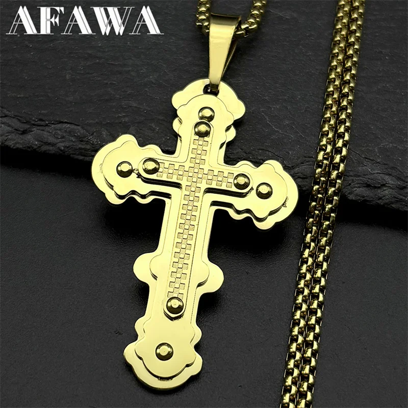 

Multi-layer Big Cross Jesus Pendant Necklace for Man Stainless Steel Gold Color Christian Chain Necklaces Gift Amulet Jewelry