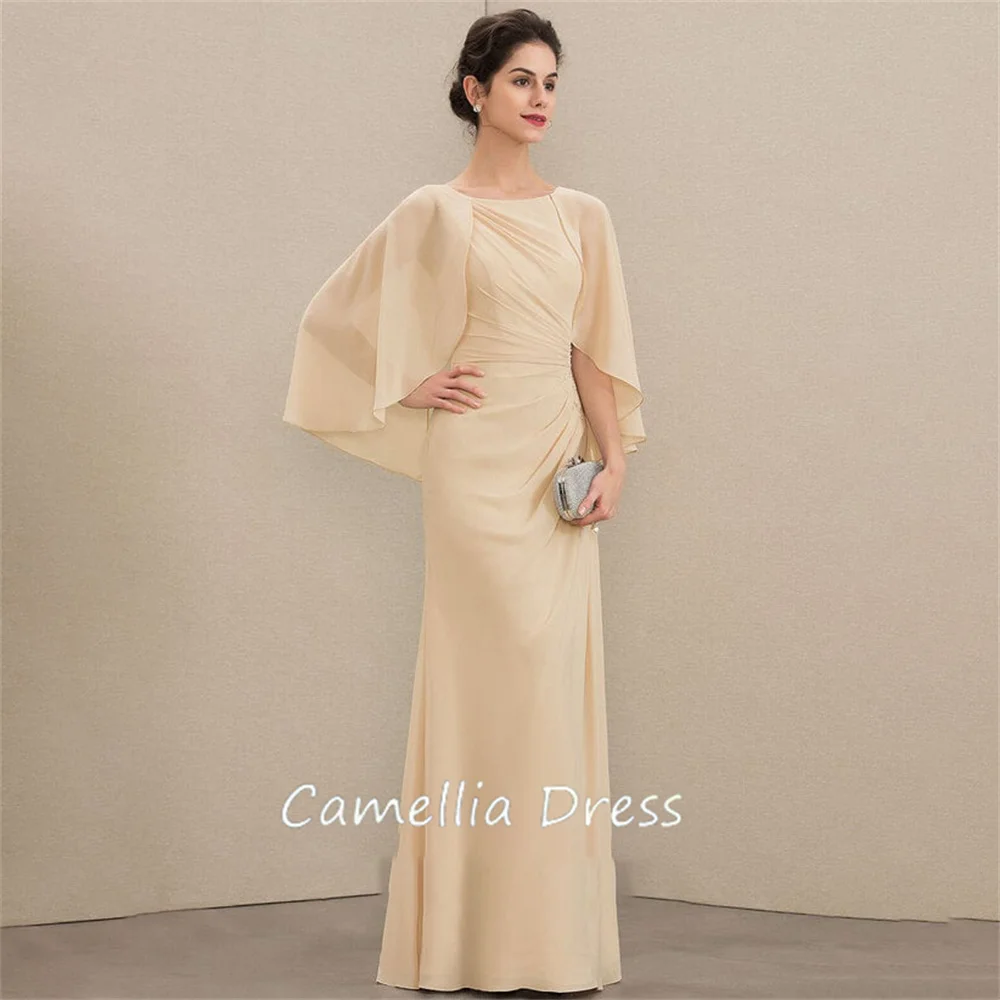 New Scoop Neck Mother Of The Bride Dress Sheath Floor-Length Chiffon Formal Dresses Sequins Vestidos Mae Da Noiva Casamentos