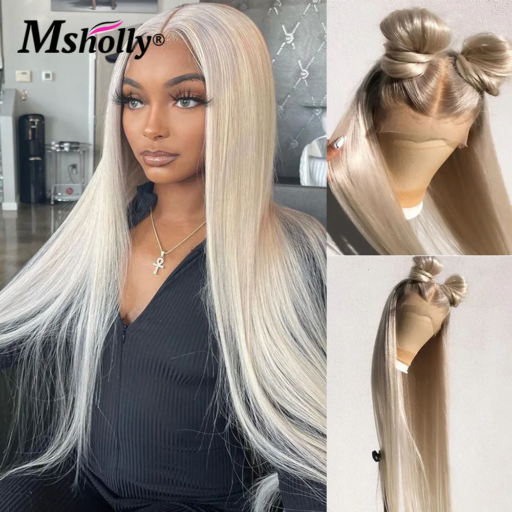 

13x4 Lace Front Human Hair Wig Light Grey Body Wave Transparent Ombre Remy Wig 30 inches 4x4 Lace Frontal Sliver Remy Hair Wigs