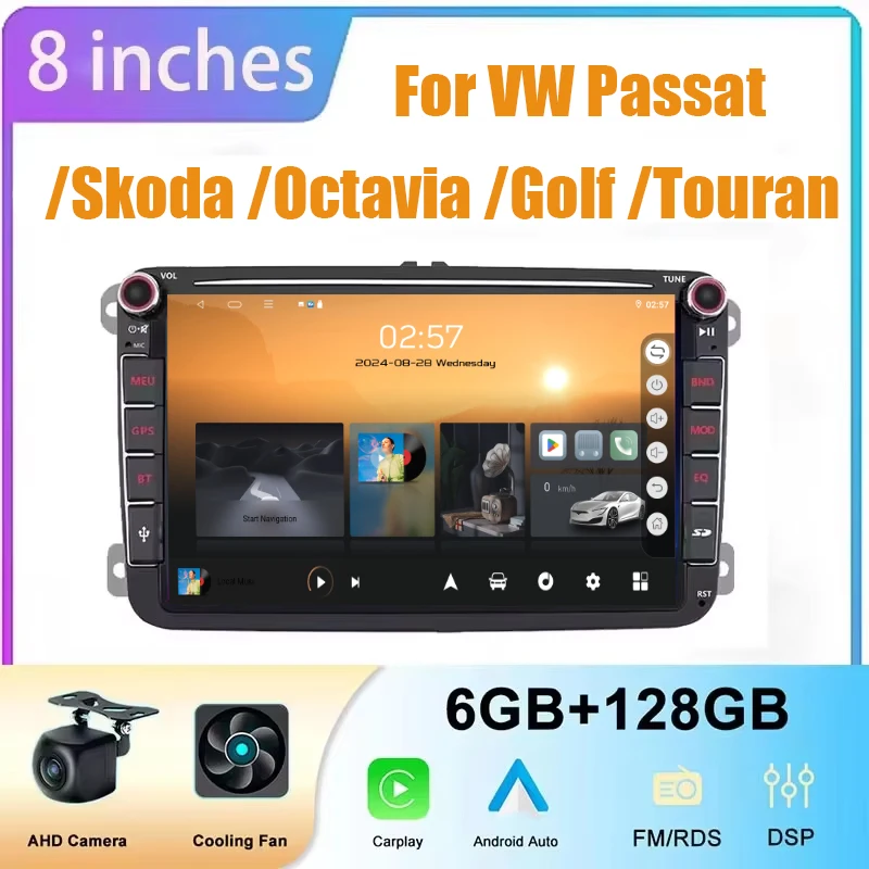 

8”Carplay Android Car Radio multimedia Player Audio Stereo GPS Navi For VW Skoda Octavia Golf Touran Passat B6 B5 Polo Jetta