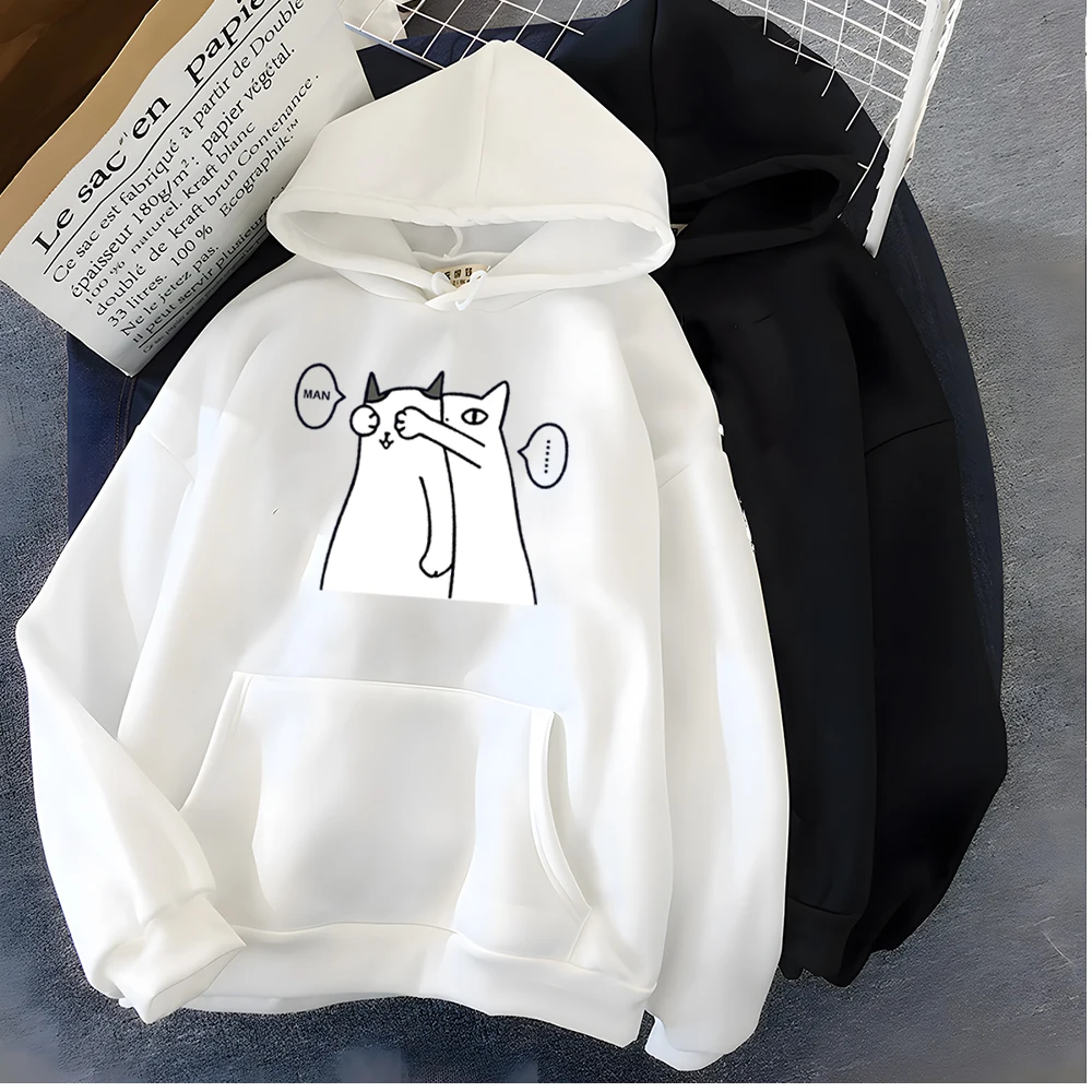 Hirsionsan Kawaii Cartoon Print Hoodie for Women Soft Casual Oversized Sportwear Female Sweatshirt Warm Fleece Ladies Clothes