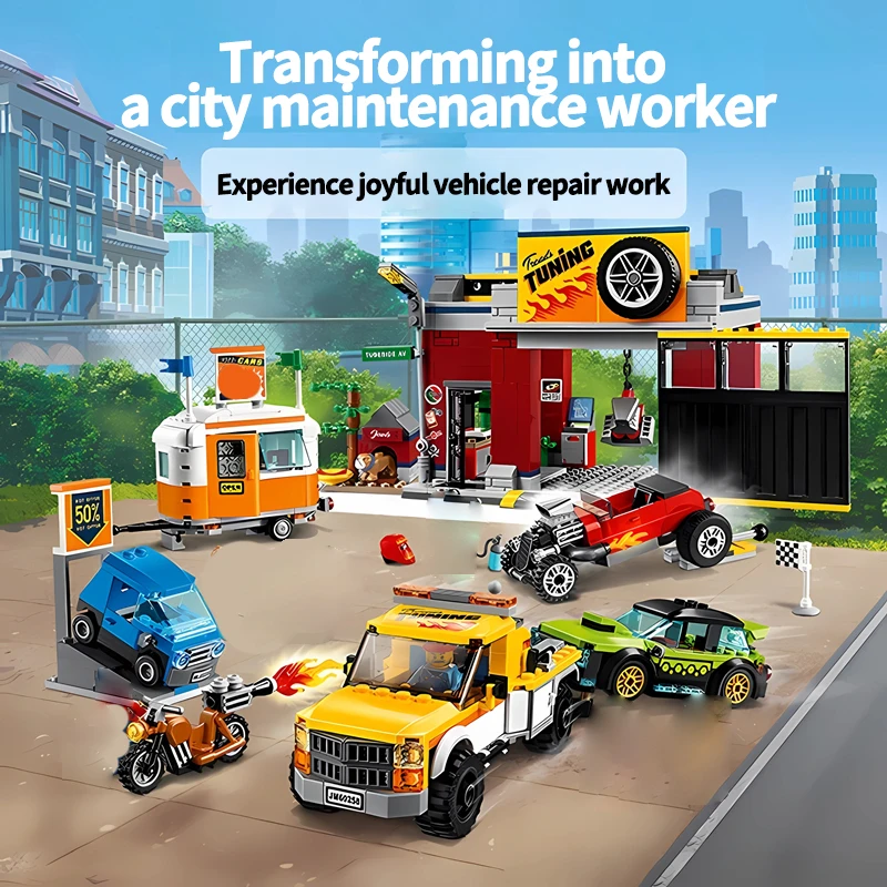 2024 City Series Auto Repair Center Creative Car Building Blocks Model Decoration Toys Children\'s Puzzle Assembly For Kids Gifts