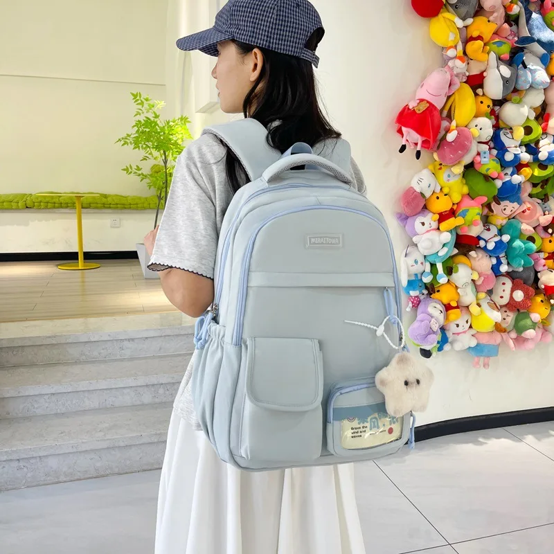 Fresh Preppy Style Backpack Multi Layer Storage Lightweight Non Squeezing Backpack for Primary Secondary School Students