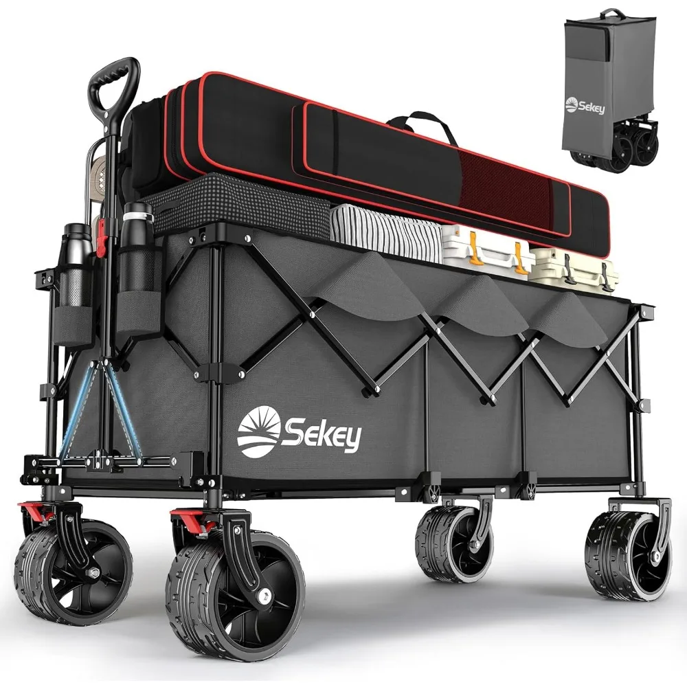 

Sekey 48''L Collapsible Foldable Extended Wagon with 440lbs Weight Capacity, Heavy Duty 300L Folding Utility Garden Cart with Bi