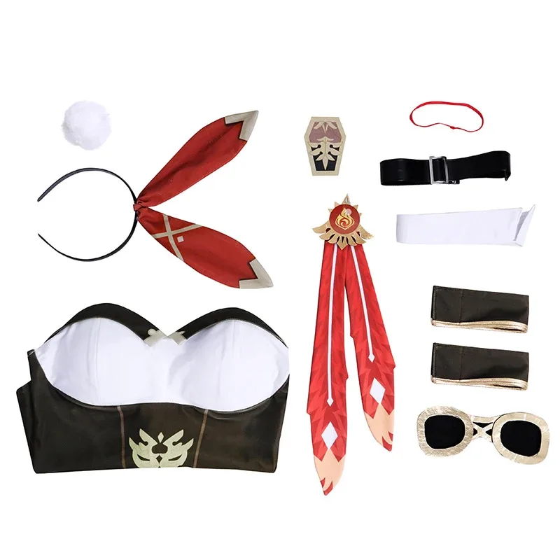 ROLECOS 앰버 버니 소녀 의상 Genshin Impact 앰버 버니 슈트 섹시한 여성 점프 슈트 앰버 유니폼 풀 세트