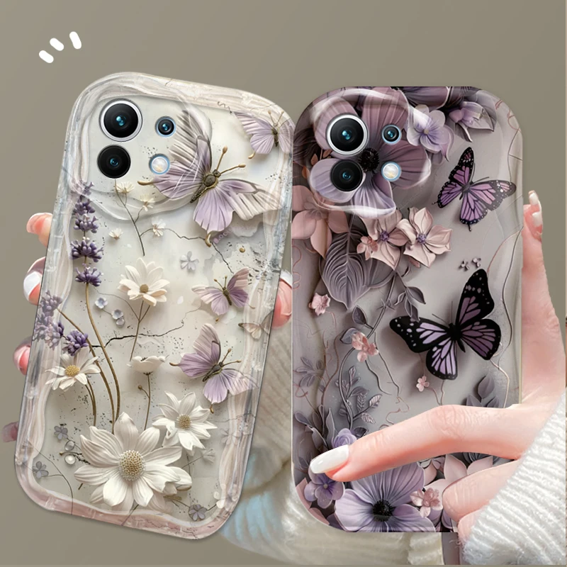 حافظة ناعمة على شكل فراشة أرجوانية عتيقة لهاتف Xiaomi POCO X7 X6 X5 X3 NFC F7 Ultra F6 F5 Pro F4 F3 GT M5S C65 C75 4G 5G M3 M4 M6