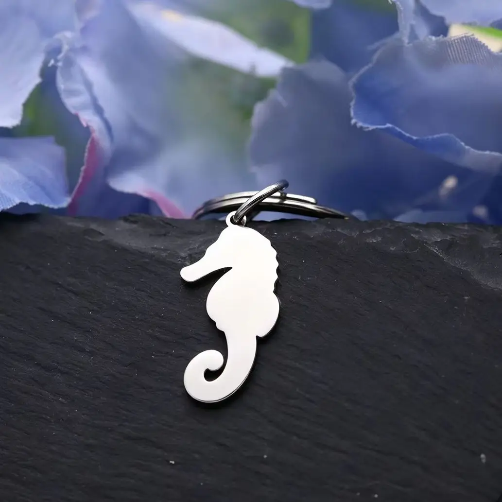 Todorova Polished Solid Seahorse Pendant Keyring, Simple Sea Creature Charm, Portable Bag Decor Gift for Girls