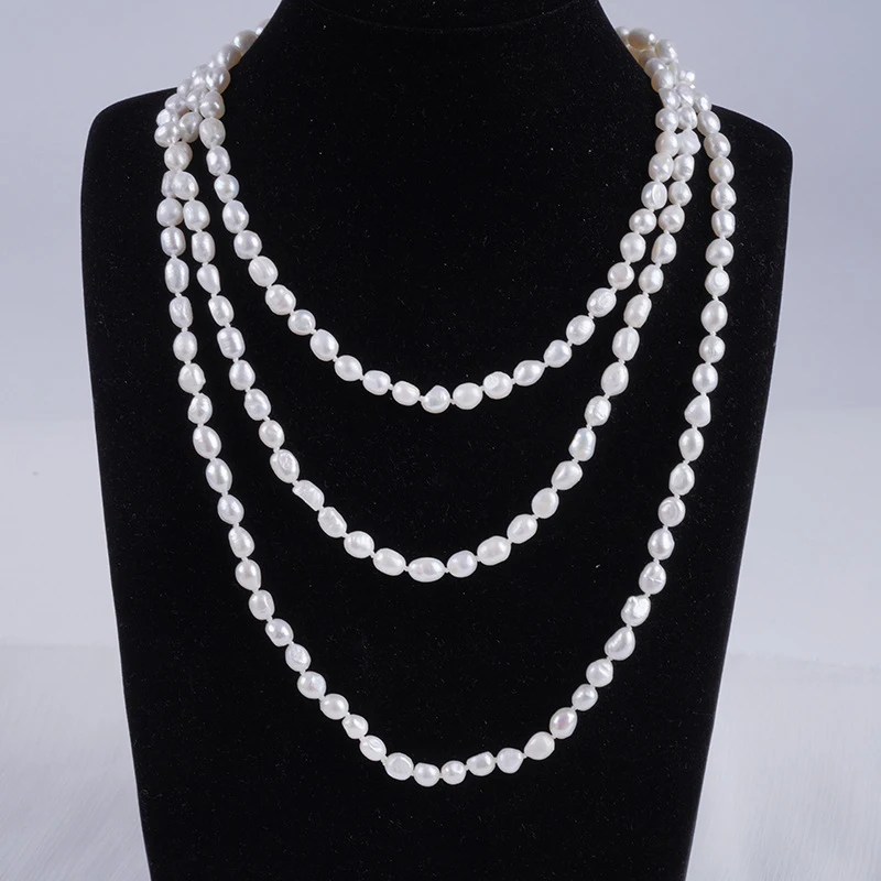 3- Sweater Chain ,-8Mm Baroque Long Pearl , Multi-Layer Necklace