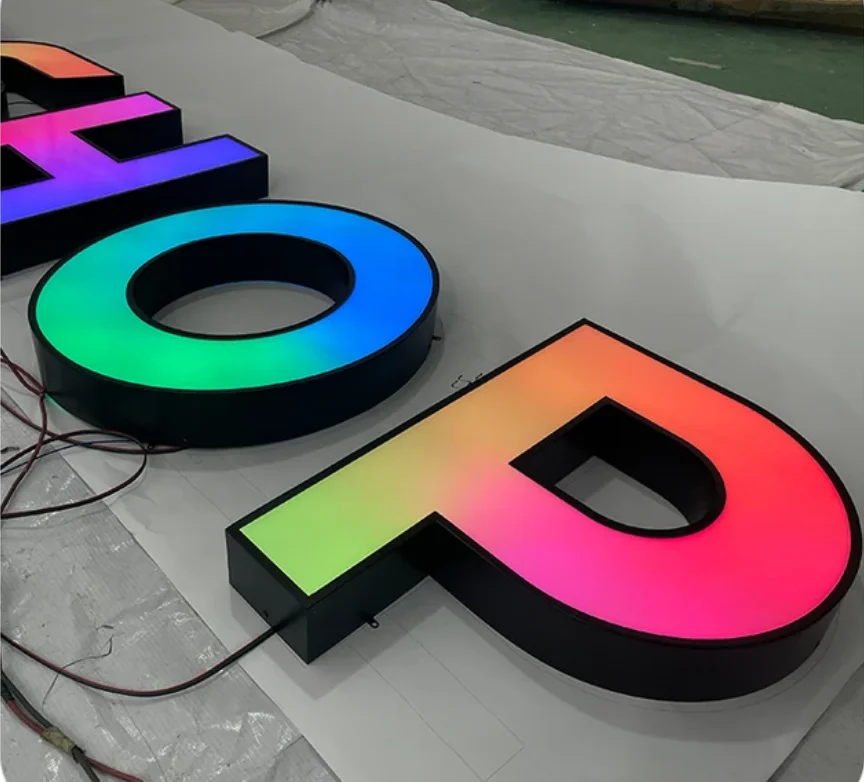 Customized 3d Colorful Led Logo Business Wall Sign Shop Store Front Signs Rgb 3D Frontlit Channel Letter Sign