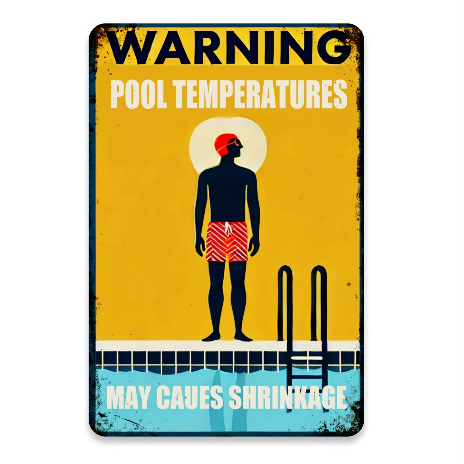 Stylish 8x12 Inch Iron Pool Temperature Warning Sign  Perfect for Home Garden Office and Bar Room Decor