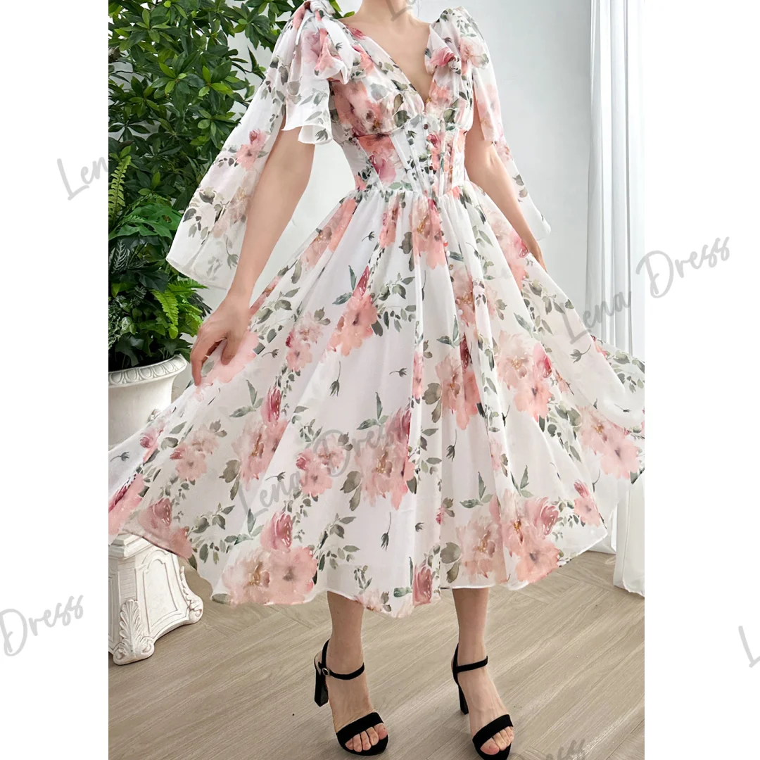 Vestido de noche de encaje Floral para mujer, traje elegante con cuello en V, personalizado, sin mangas, para fiesta