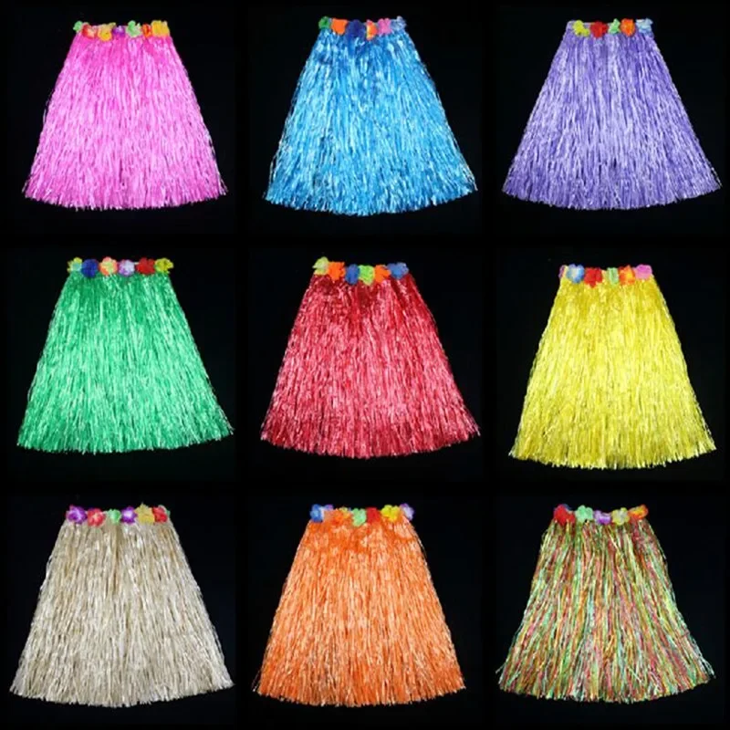 30/40/60/80cm Women Girl Flower Tropical Hawaiian Luau Hula Dance Grass Skirt Wreath Party Birthday Festival Halloween Christmas