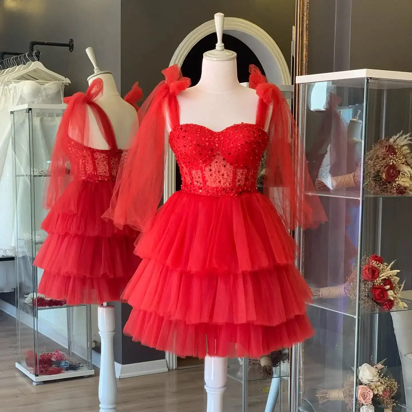 

Meetlove индивидуальные тюлевые бретельки трапециевидной формы мини-длина без рукавов с бисером и кристаллами детские платья для выпускного вечера для женщин