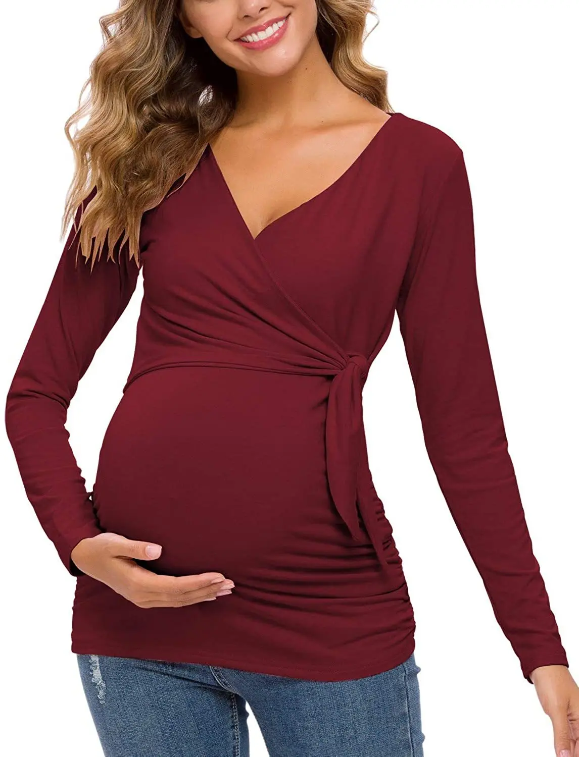 Pregnant Women Maternity Tops Breastfeeding Solid Color Long Sleeve Nursing T-shirt