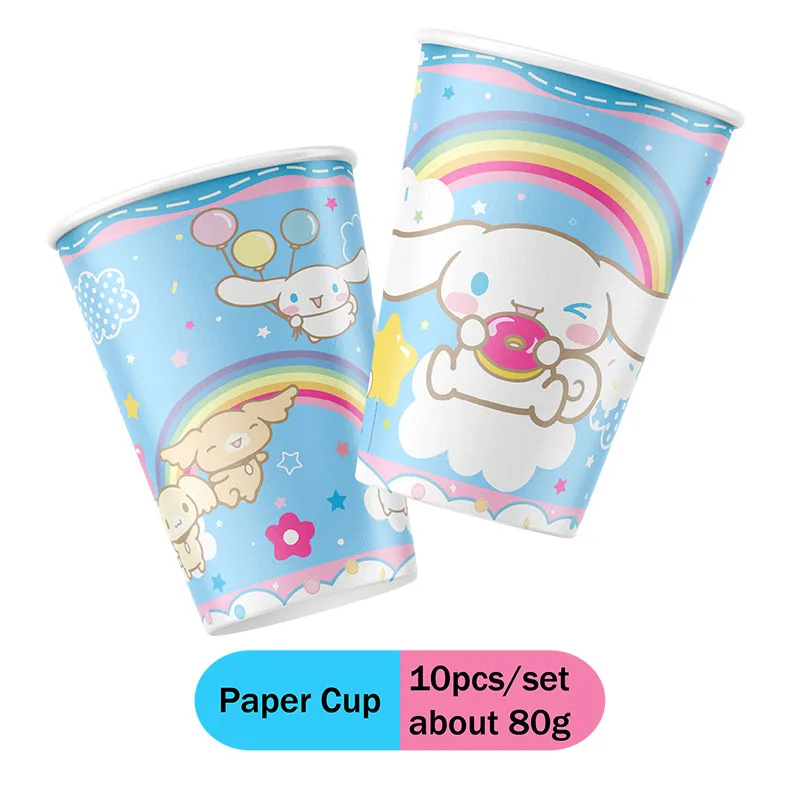 Disposable TAKARA TOMY Sanrio Cinnamoroll Theme Party Supplies Paper Cup Plate Brooch Stickers Children Birthday Baptism Decor