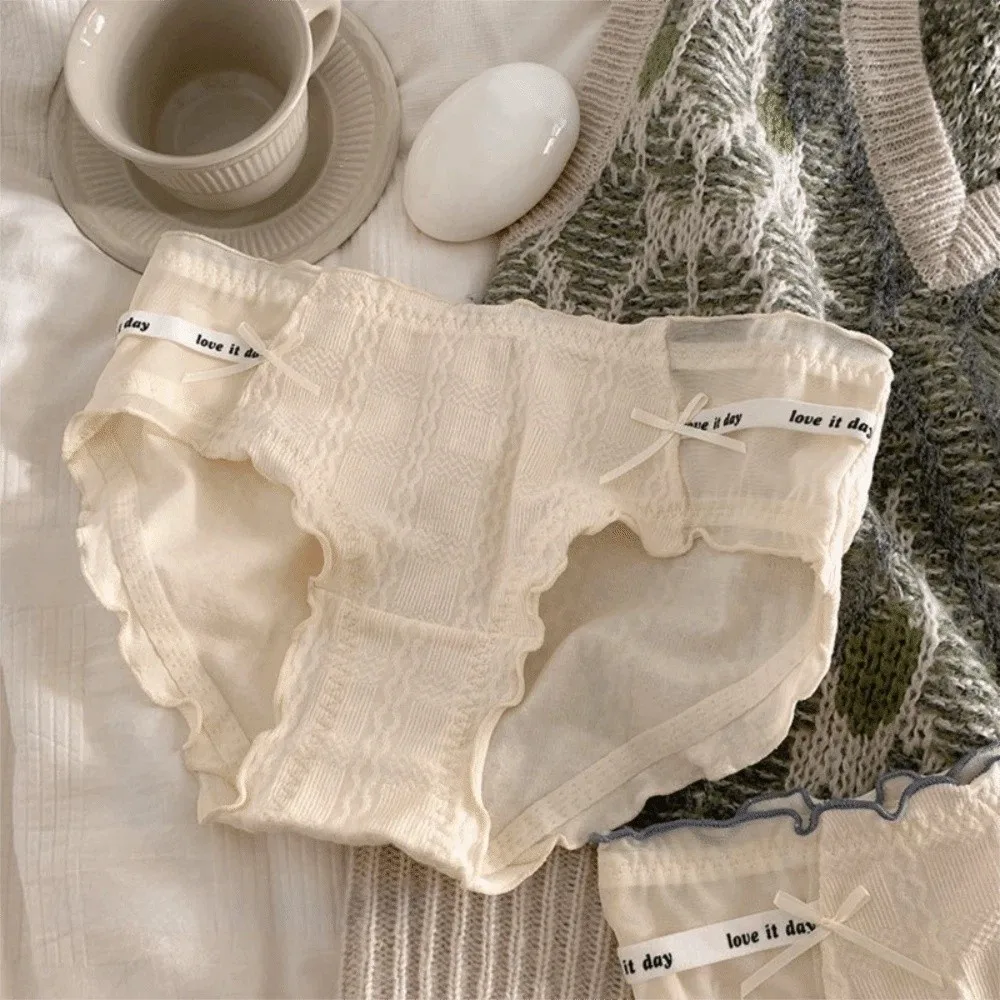 

Fashion Bow Lace Flower Panties Seamless Mid Waist Lace Mesh Briefs Transparent Hollow Women Underwear Gifts
