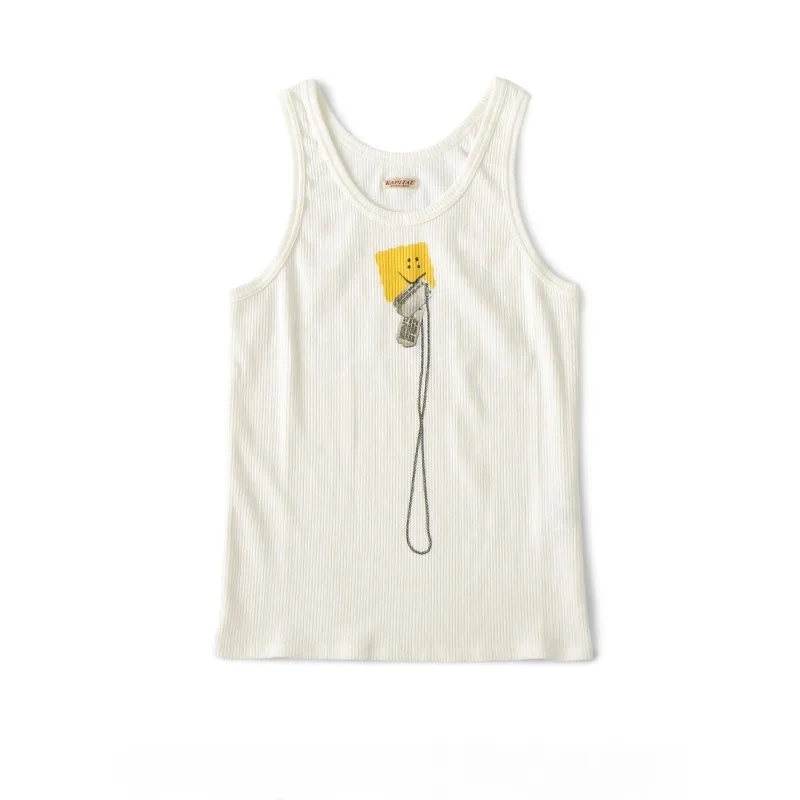 26SS High Street KAPITAL Japanese Casual Sleeveless Tank Top Smiley Cookie Print Loose Fashion Vest Tee