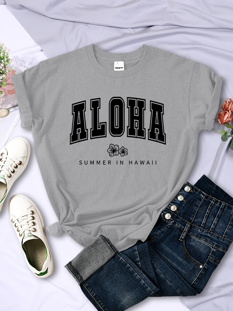 Aloha Summer In Hawaii Printed T-Shirt Women Street Summer Oversize Tops Fashion Hip Hop Tee Clothes Breathable Casual T Shirt