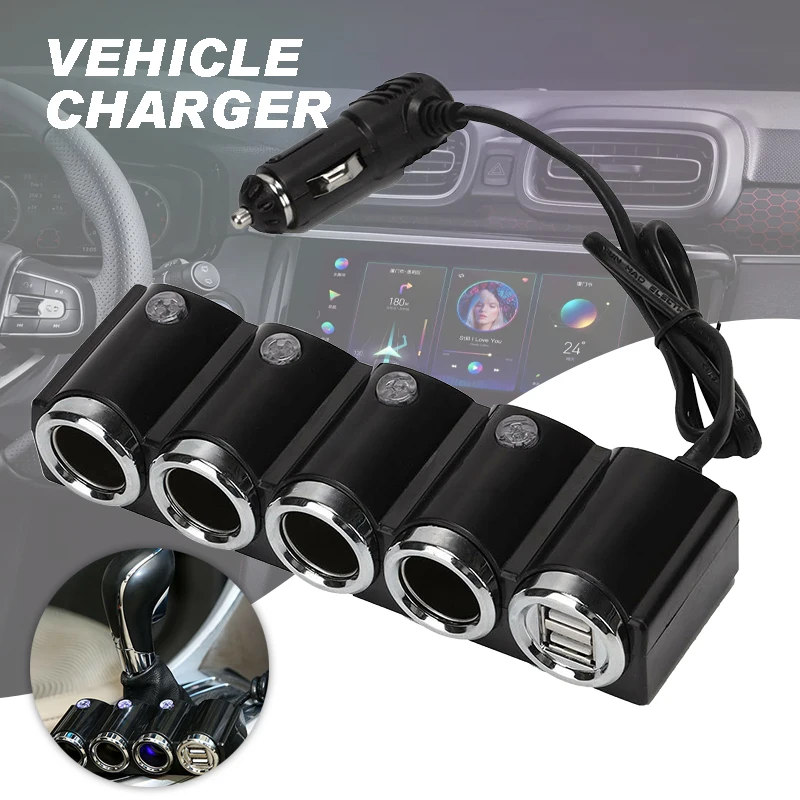 Multi Socket Car Cigarette Lighter Splitter USB Plug Charger DC 12V-24V