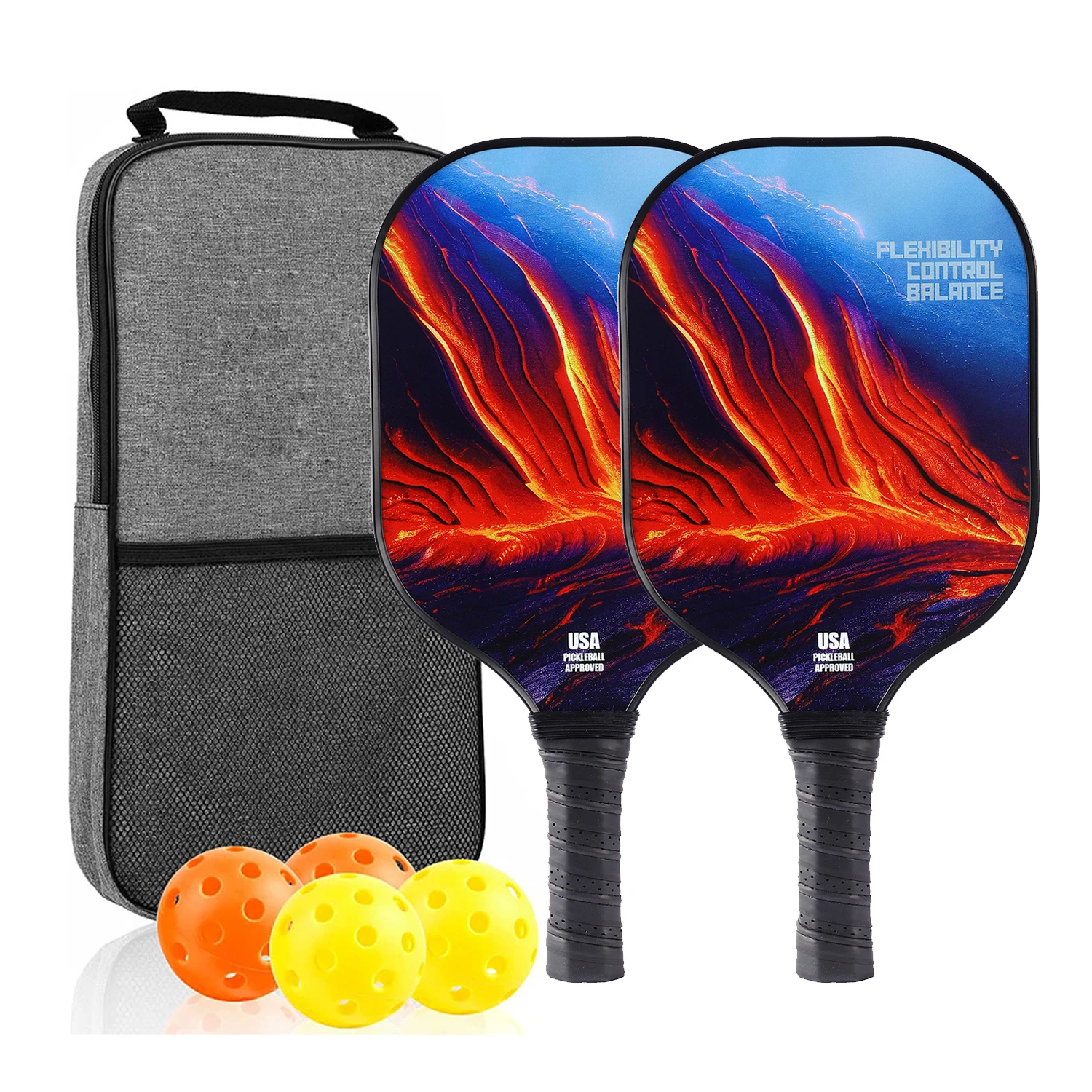 Pickleball Paddles 4 Balls Set USAPA Approved Fiber Glass Pickle Ball Racket Indoor Outdoor Game Carrying Bag Racquet Sets