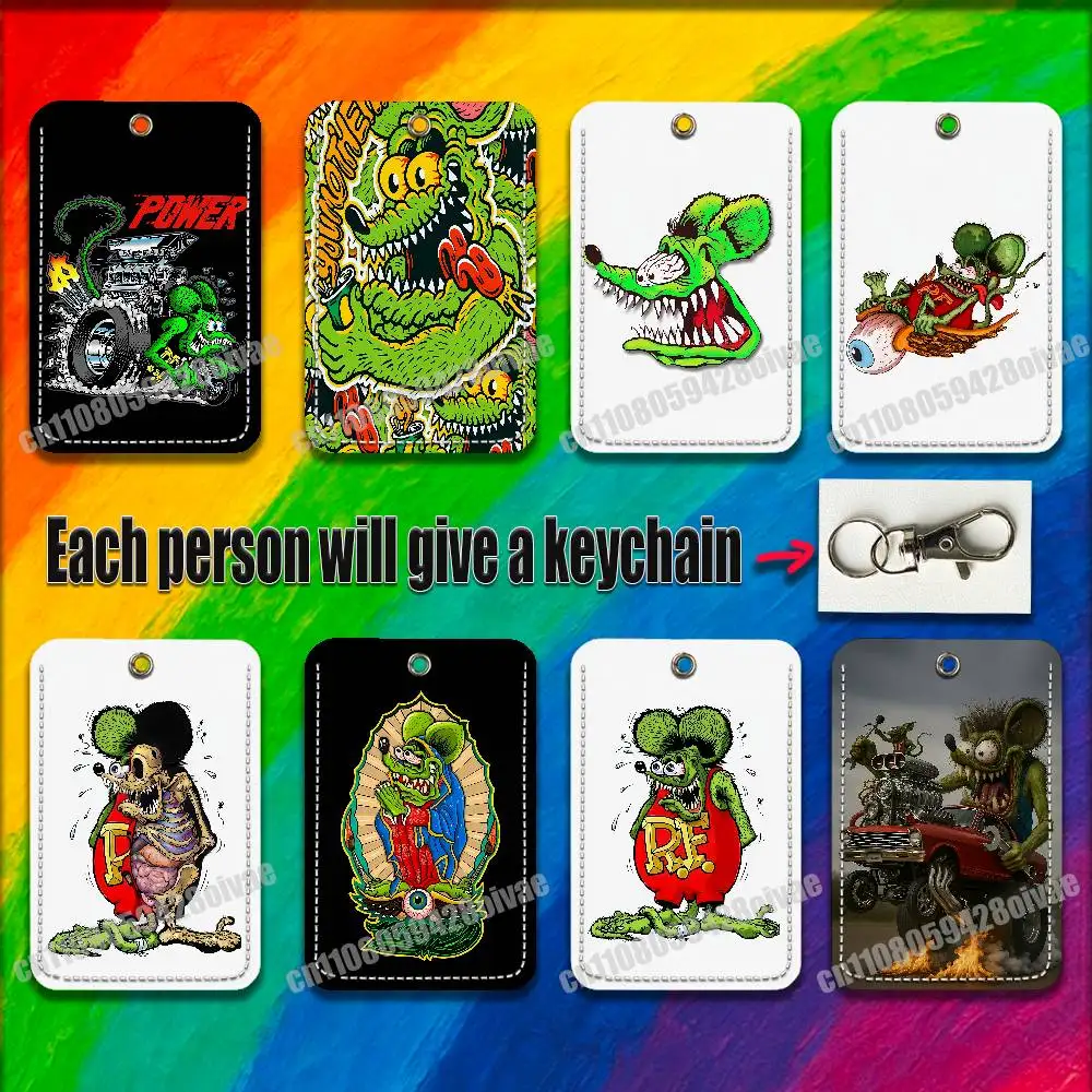 

Rat F-Fink Mouse For ID Clips Credit Bank Subway Card Holder Cover Sleeve Ornament Leather Keychain