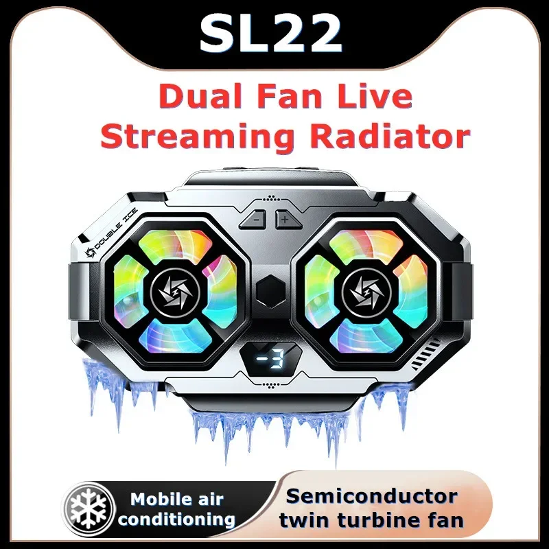 SL22 Mobile Phone Semiconductor Dual Fans Fast Cooling Radiator with Live Broadcast Bracket for IPhone Android PUBG Game Cooler