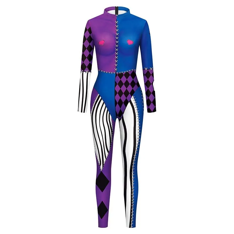 2023 Women Sexy Clown Costume 3D Print Skinny Jumpsuit Carnival Cosplay Fancy Bodysuit Festival Party Elastic Rompers