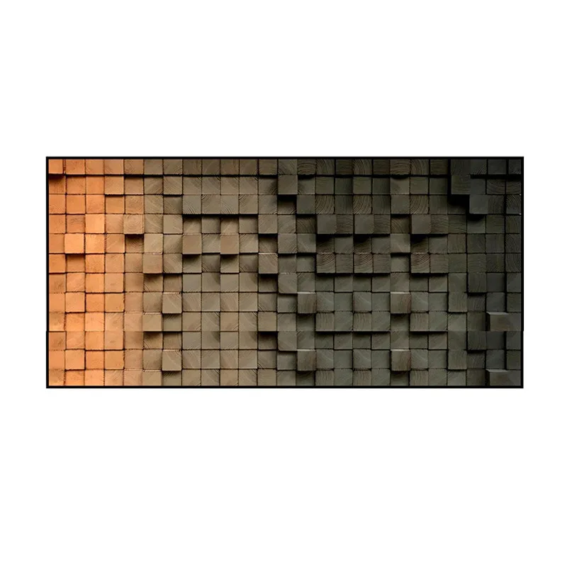 

Modern three-dimensional wooden block decoration hanging paintings light luxury living room background wall