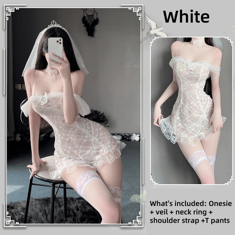 Spice Girls Ispirato Set di Lingerie da Sposa Sexy Halter Abito da Sposa Linea Uniforme Spalla Pigiama di Pizzo Seducente da Donna L22