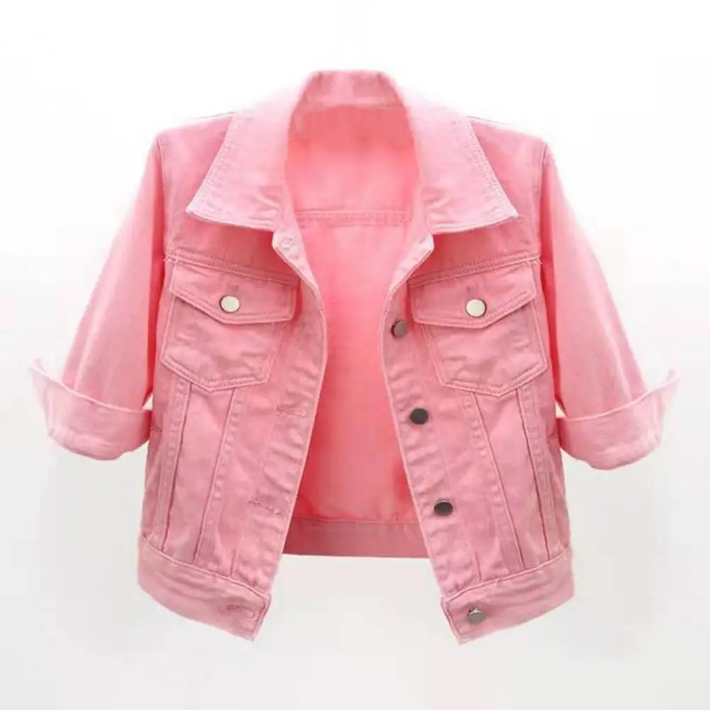 Summer Women Denim Jacket Solid Color Casual Short Denim Coat Female Half Sleeve Single-breasted Jean Jacket Outerwear chaquetas