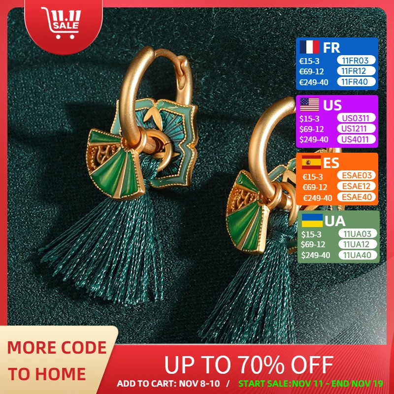 

Vintage Green Enamel Tassel Earrings Woman Elegant Luxury Gold Color Designer Gift Palace Formal Party Charm Accessories New