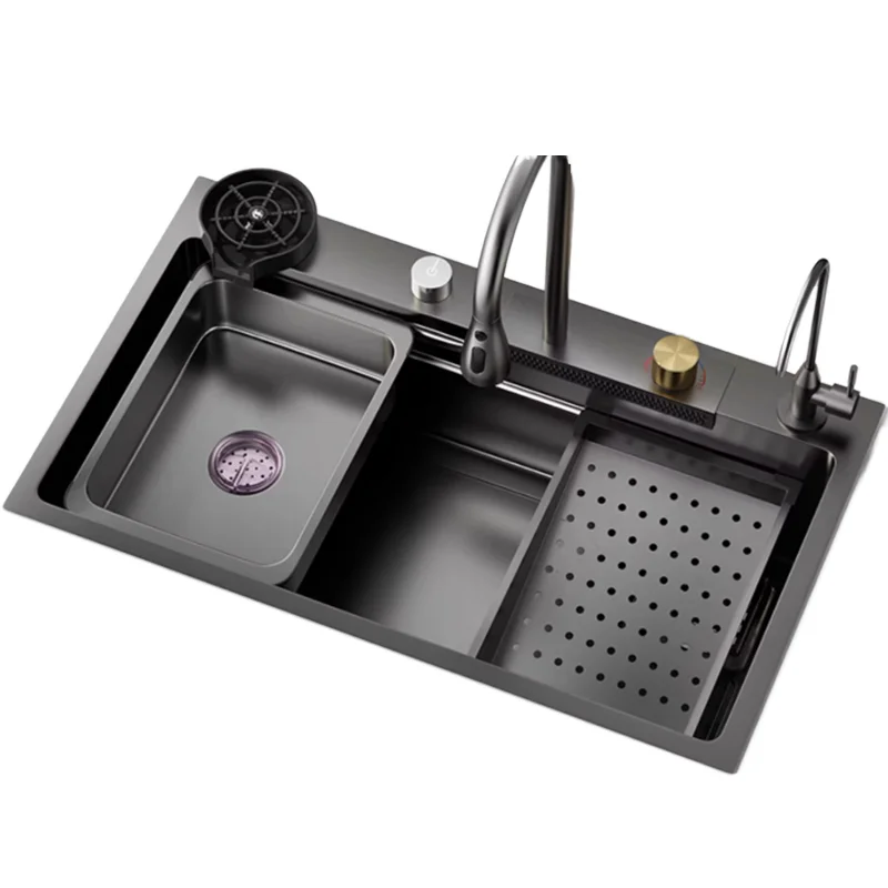 

Handmade 304 Stainless Steel Kitchen Sink Small Black Multi-Function Double Bowl Cup Washer Nano Surface Available Bangladesh