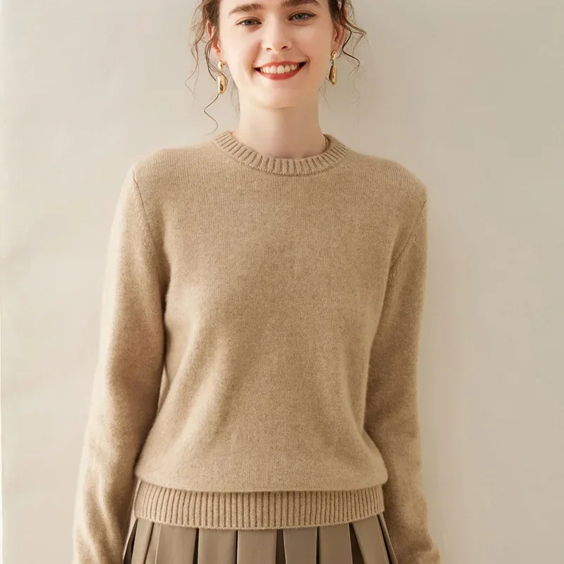 

Cashmere Women's Thick Round Neck Solid Color Autumn and Winter New All-in-one Loose Long-sleeved Sweater Base Sweater