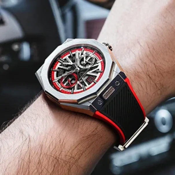 

BONEST GATTI Мужские автоматические часы 42,5 мм Механические наручные часы Скелетон Циферблат 50 м Водонепроницаемые светящиеся сапфировые часы Месяц Неделя Дата