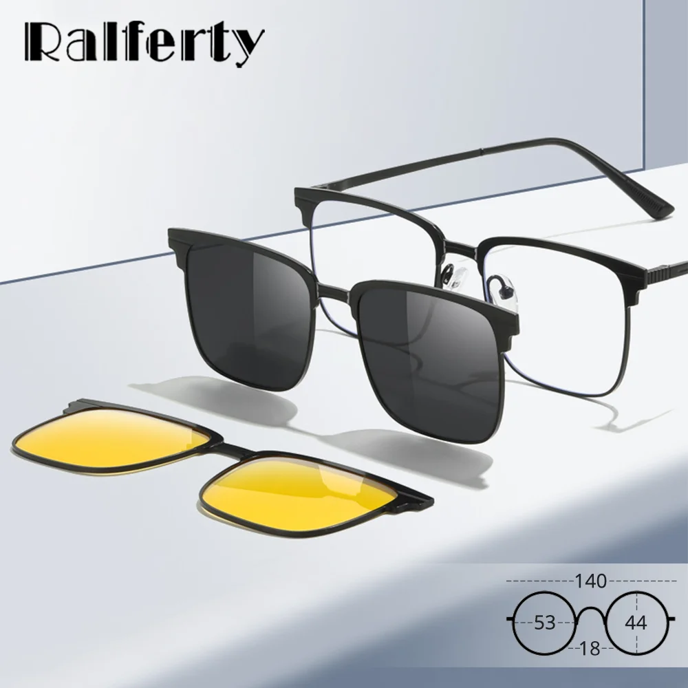 

Ralferty Ultra-light Magnetic Sunglasses Men Clip On Glasses Square Night Vision Glasses Driving Eyeglasses Optic Frames Zero