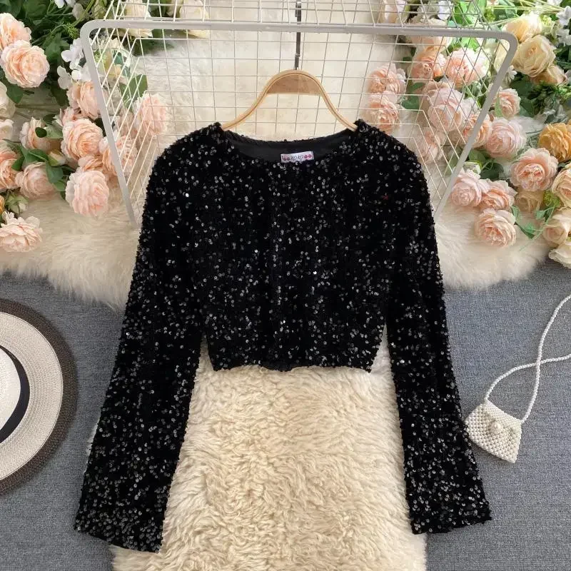 2025 blusa nueva para mujer, moda coreana, ropa ostentosa, camisas Vintage, blusas de otoño para mujer, Tops cortos ajustados dulces de manga larga