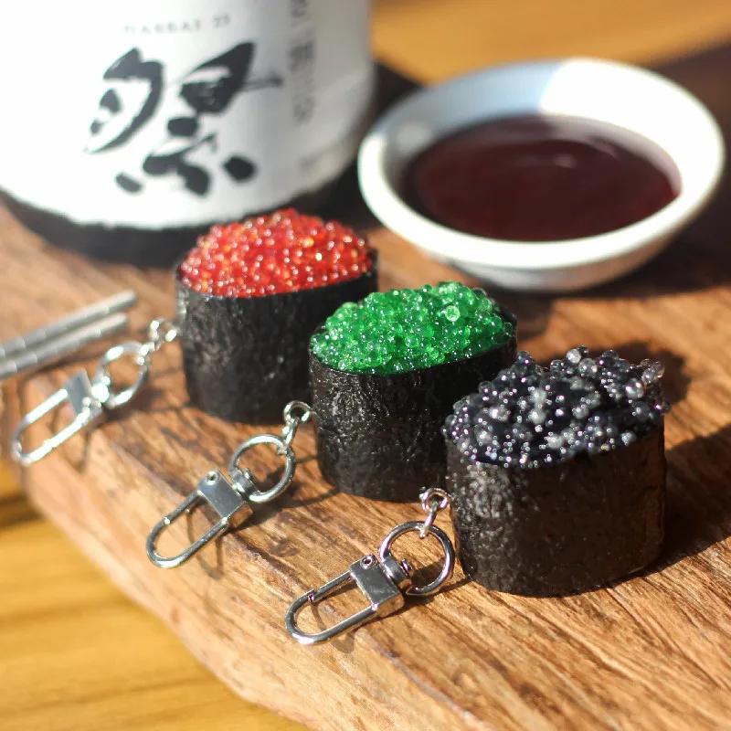 Realistic Sushi Keychain PVC Fish Roe Food Bag Charm With Hanging Clip For Backpack Handbag Foodie Gift And Japanese Food Lovers