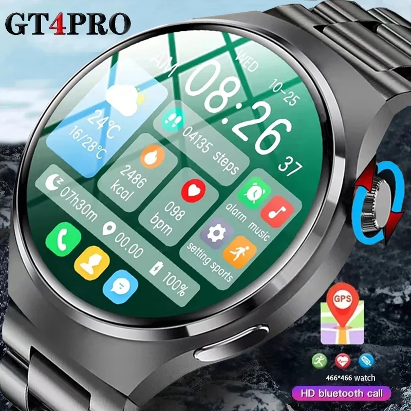 2024 New For Android Smart Watch Men's GT4 Pro 466 * 466 HD screen Bluetooth call IP68 Waterproof Sports Heart rate Smart Watch