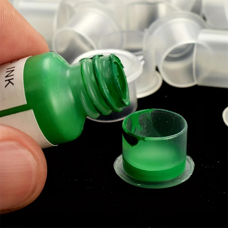 JC TATTOO 100pcs Disposable Tattoo Ink Caps S/M/L/XL Tattoo Ink Cups with Base Clear Plastic Pigment Permanent Makeup Container