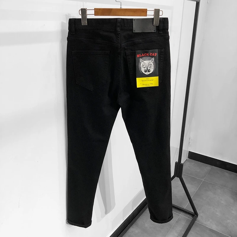 

Мужские джинсы Slim Fit из эластичного хлопка, чисто черные, повседневные, эластичные, для отдыха, со средней посадкой, на молнии, на все сезоны