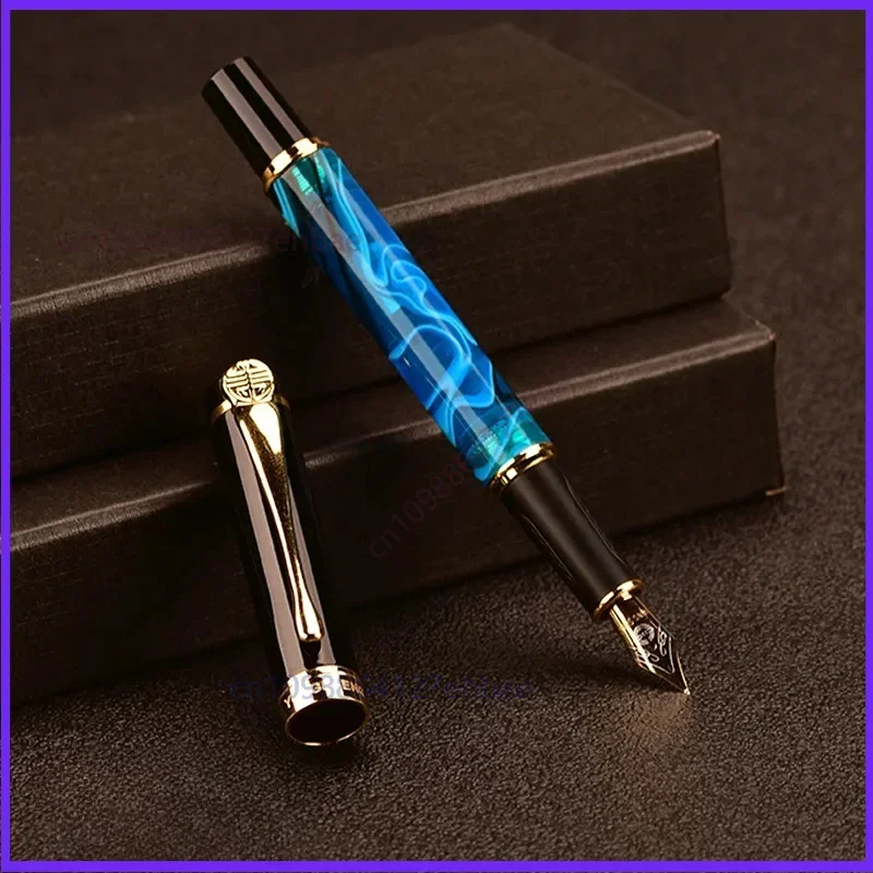 For Wingsung Acrylic Resin Fountain Pen Gold/Silver Blade F Nib Ink Pen Natural High-grade Stone Pattern（5pcs）