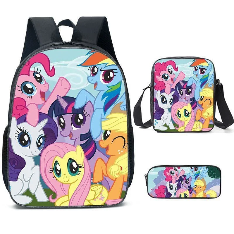 Cartoon Rainbow Horse Backpack Little TreasureMary Children's Cartoon Anime Backpack Shoulder Bag Pencil Case Schoolbag